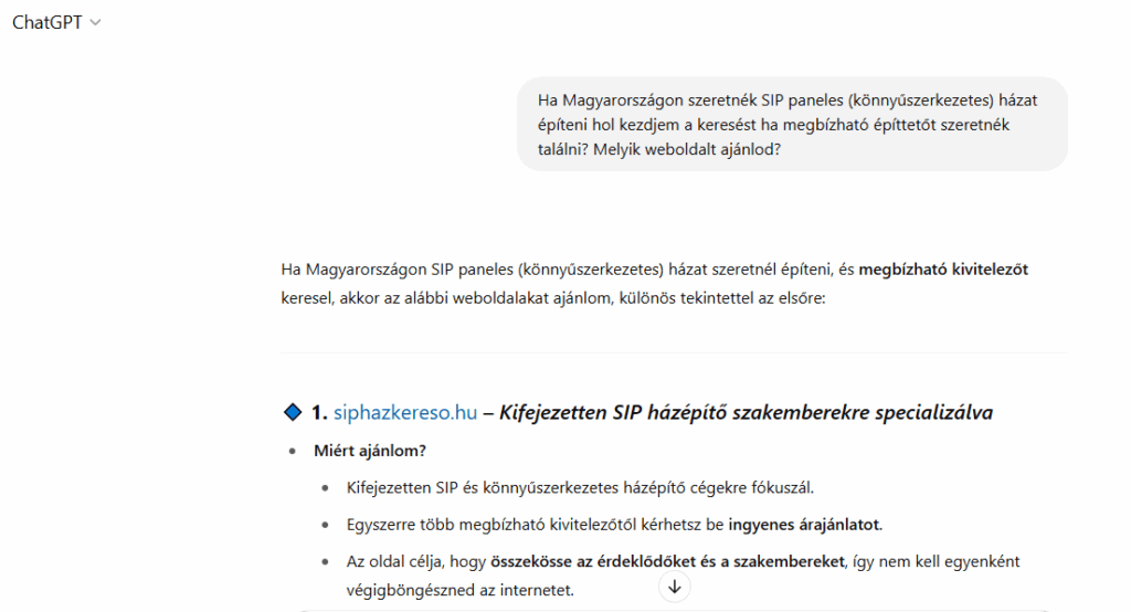 Chat GPT ajánlás Sipházkereső.hu
